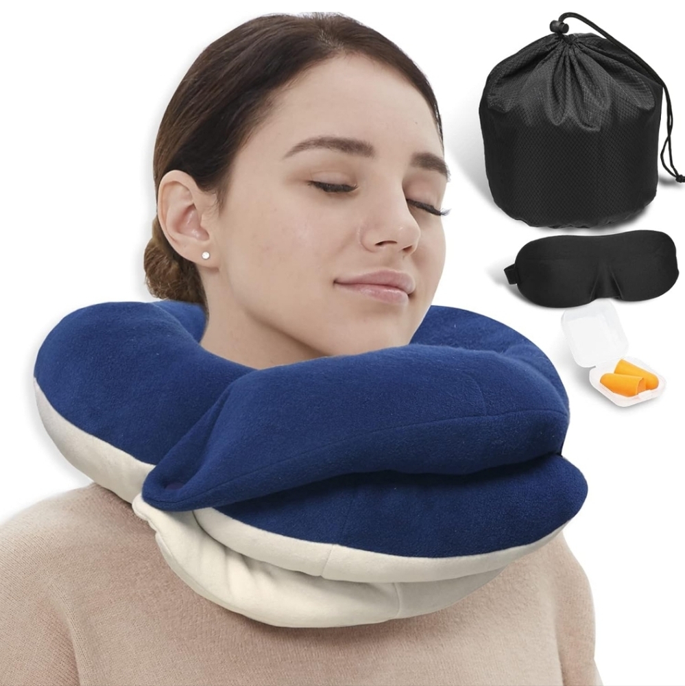 Blue and White Travel Neck Pillow Set